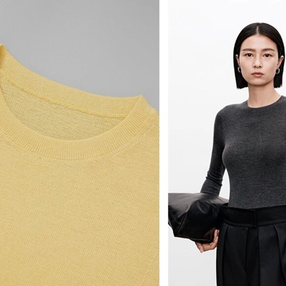 CHICJOC Yellow 100% Timeless Cashmere Sweater Size 40 - Picture 3 of 9